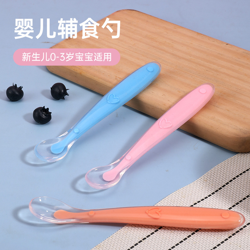 Factory Direct Supply Baby Silicone Spoon Soft Head Soup Spoon Baby Training Spoon Children's Tableware Cartoon Silicone Spoon