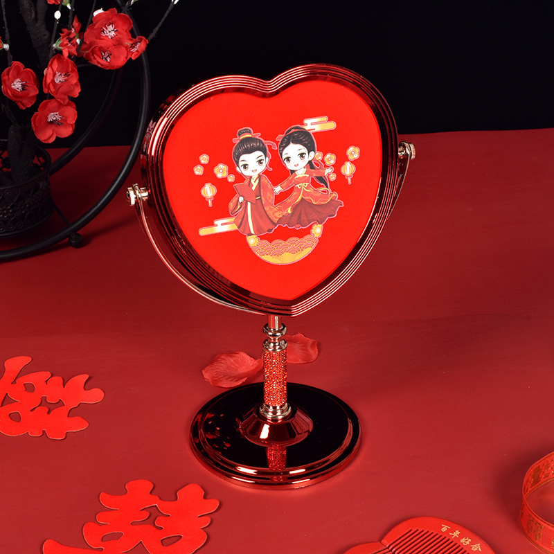 Spot Goods Wedding Mirror Wholesale Talented and Beautiful Mirror Wedding Supplies Red Desktop Plastic Cosmetic Mirror Manufacturer