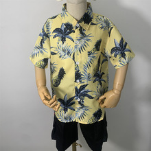 黄色菠萝满印短袖花衬衫亲子装夏季沙滩海边度假男女童五分袖童装