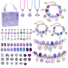 儿童饰品套装礼盒3D紫色水晶diy串珠吊坠亚马逊热销儿童手链项链