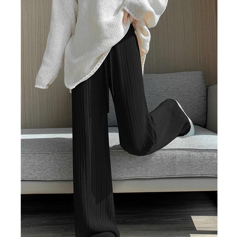 Korean Style Knitted Wide-Leg Pants Women's Autumn and Winter 2023 New High Waist Drooping Straight Idle Style Grandma Mop Pants