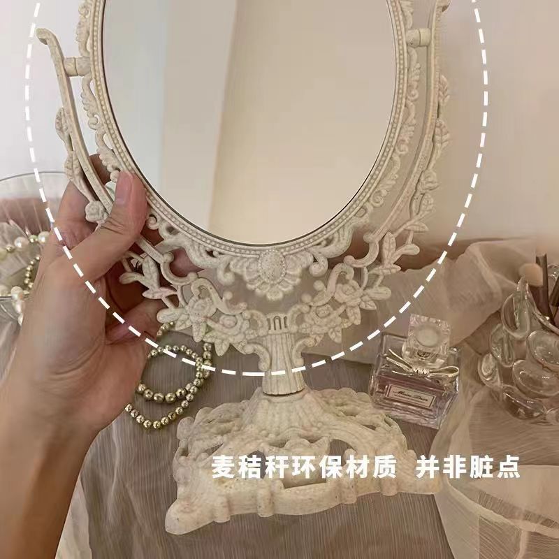 Wholesale Retro Mirror Desktop Household Desk Portable Student Dormitory Dressing Mirror Rotating European-Style Carved Cosmetic Mirror