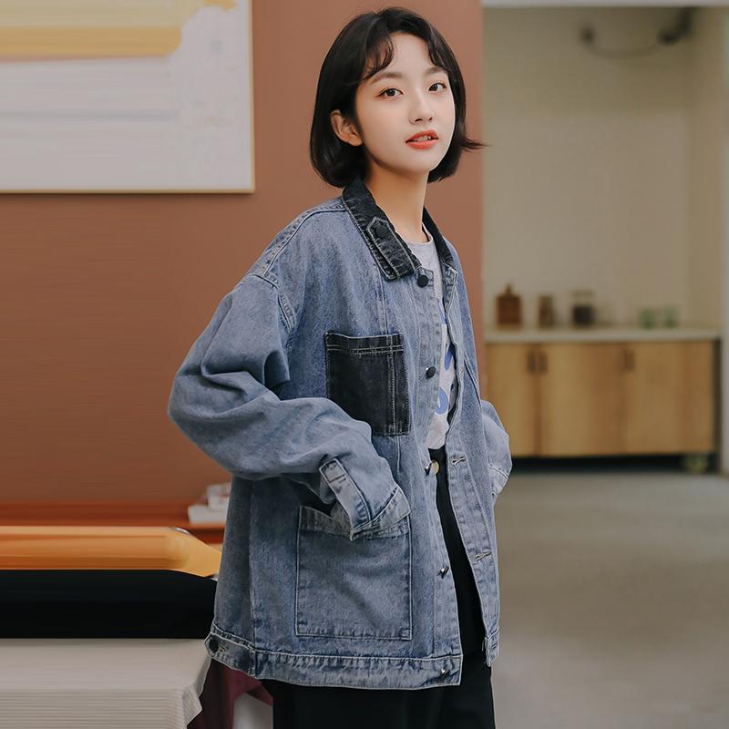 春秋韩版夹克短褂子原宿风宽松百搭上衣服大码胖mm炸街牛仔外套女