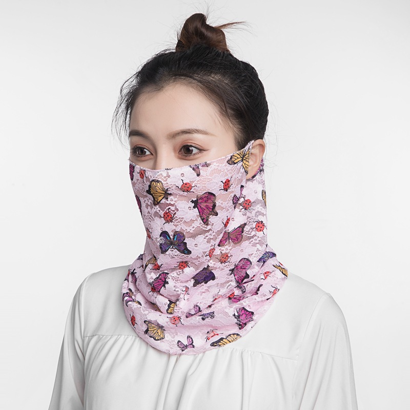 Variety Scarf Women's Fashion Lace Hollow Bandana Gauze Scarf Sun Protection Neck Ear Hanging Mask Scarf Veil Scarf