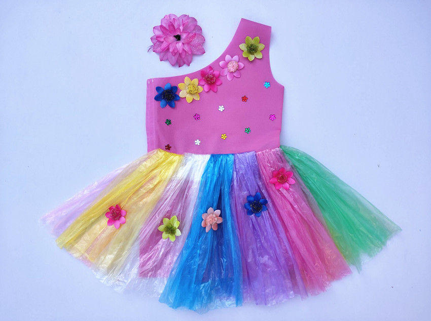 环保亲子服装儿童时装秀材料手工制作衣服幼儿园女孩走秀爱国厂发