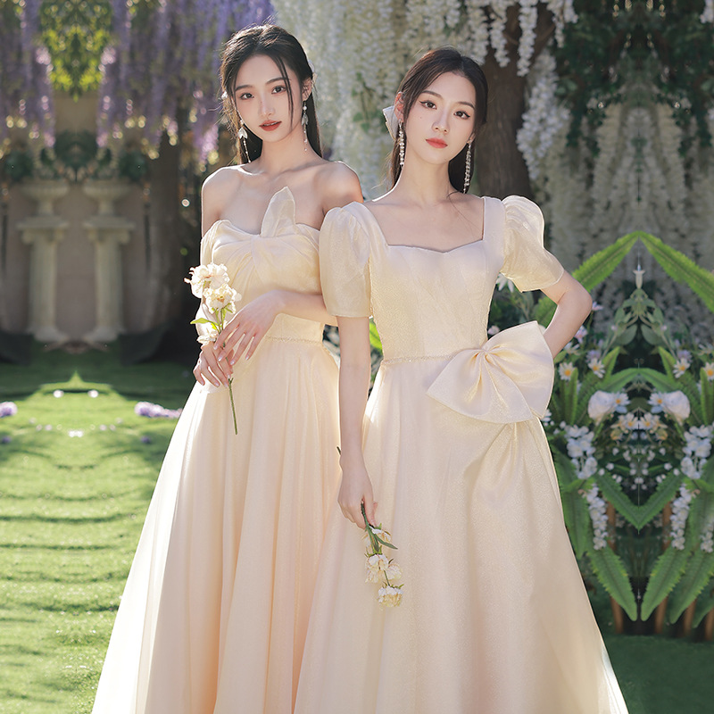 伴娘服夏季2022新款婚礼姐妹团香槟色感显瘦仙气演出礼服长裙
