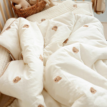 韩国刺绣小熊柔软儿童被纯棉四季加厚新生儿包被入园午睡被