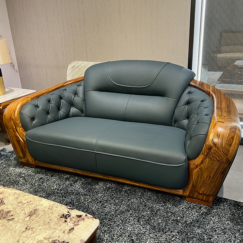 高端乌金木真皮沙发大平层客厅组合优质头层牛皮实木沙发原木家私