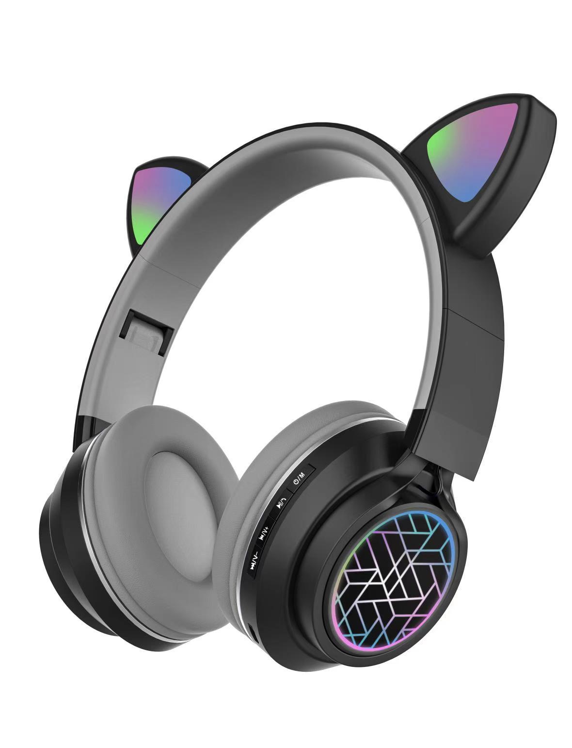 st79m头戴式蓝牙耳机 发光猫耳朵led炫酷游戏无线5.0蓝牙耳机批发