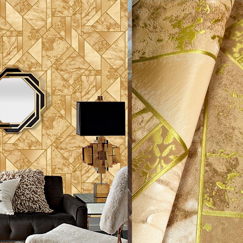 3D Simple Geometric Blue Golden KTV Wallpaper Living Room Background Hotel Bar Restaurant Ceiling Wall Paper