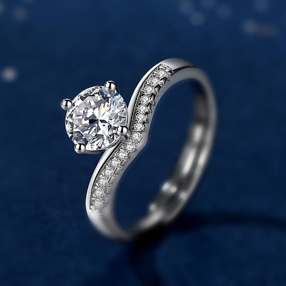 s925银活口戒指女时尚个性公主皇冠莫桑钻戒女2021新款银戒指求婚