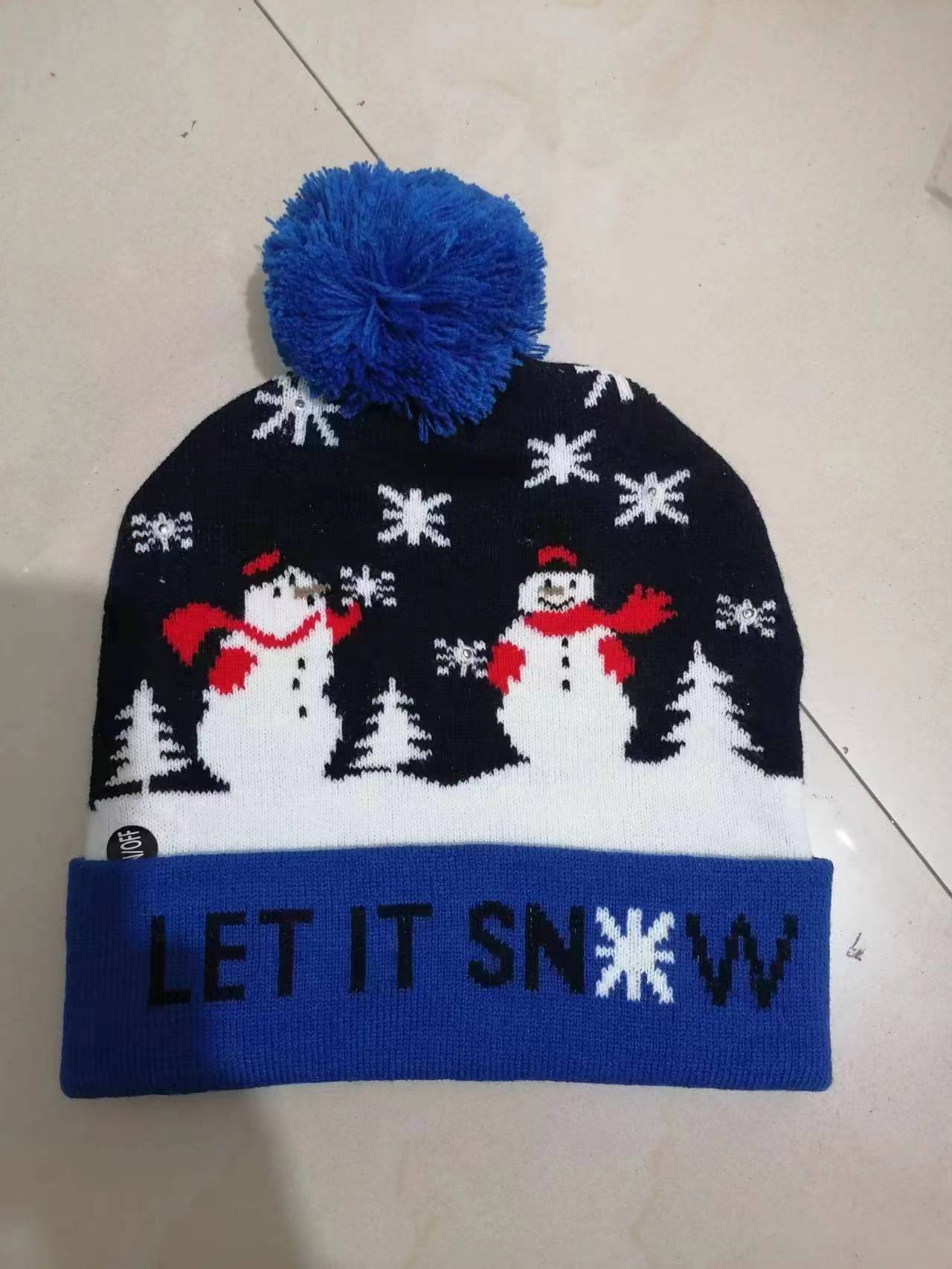 Cross-Border Autumn and Winter Fashion Christmas LED Lights Knitted Hat Colored Lights Party Warm Adult with Ball Hat Wholesale