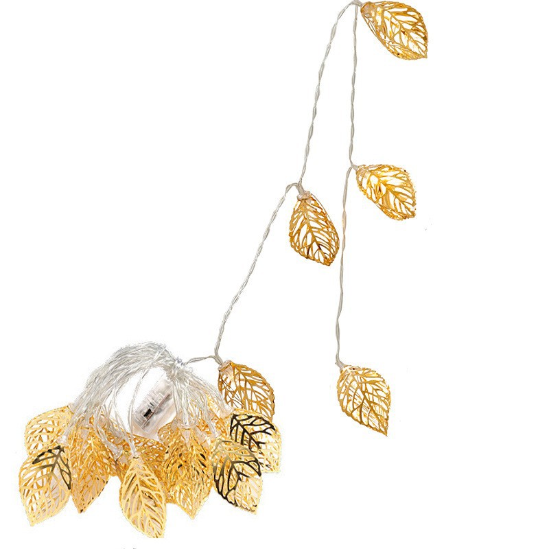 Industrial Generation Led Wrought Iron Golden Leaves Lighting Chain 3d Hollow Gold Leaves Gold Leaf Lights