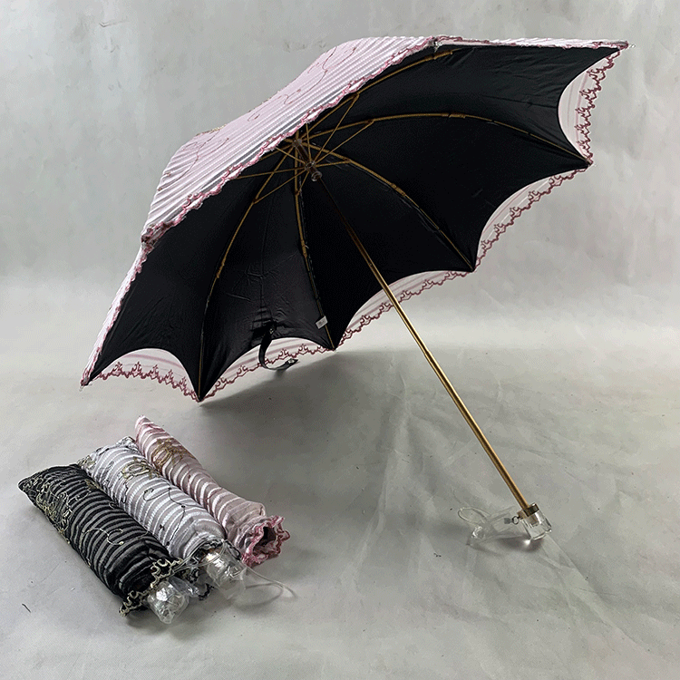High-End Sun Umbrella Two-Fold Embroidered Vinyl Sun Protective Uv-Proof Sun Umbrella Female Sun Umbrella Double-Layer Embroidery Umbrella
