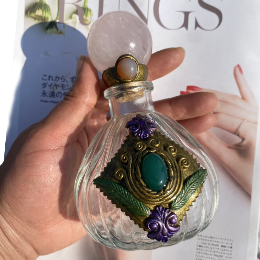 爆款魔法玻璃许愿瓶配天然粉晶球盖子治愈系送朋友生日伴手礼