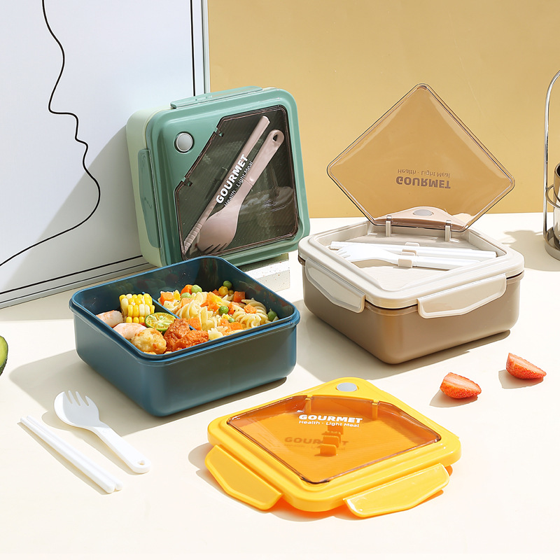 Japanese-Style Simple Lunch Box Large Capacity 1100ml Microwaveable Compartment Student Lunch Box Lunch Box