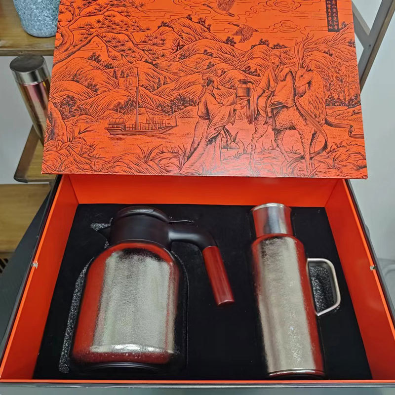 乐壶匠纯钛加厚双层显温保温旅行壶双壶大容量户外水壶精美礼品盒