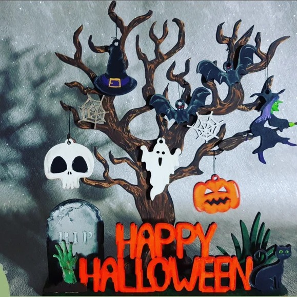 跨境新品万圣节装饰摆件木质工艺品木制创意南瓜灯饰场景布置道具