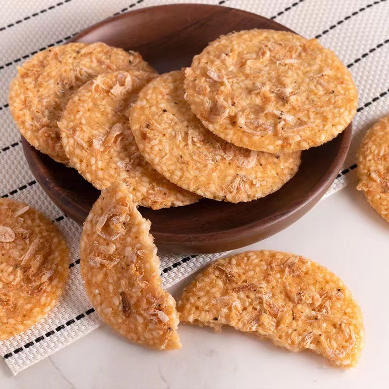 香脆山药虾皮芝麻薄饼脆饼虾混虾芝麻薄片脆饼干网红零食200克/盒