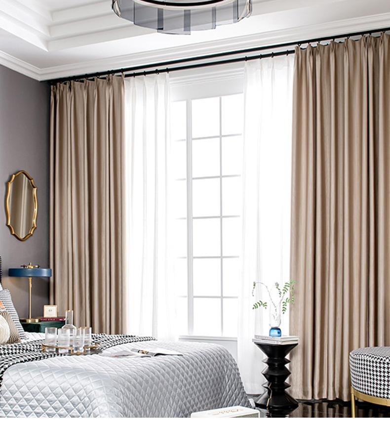 迪拜棉轻奢拼色加厚涤棉遮光窗帘布定制成品窗帘客厅卧室宾馆窗帘
