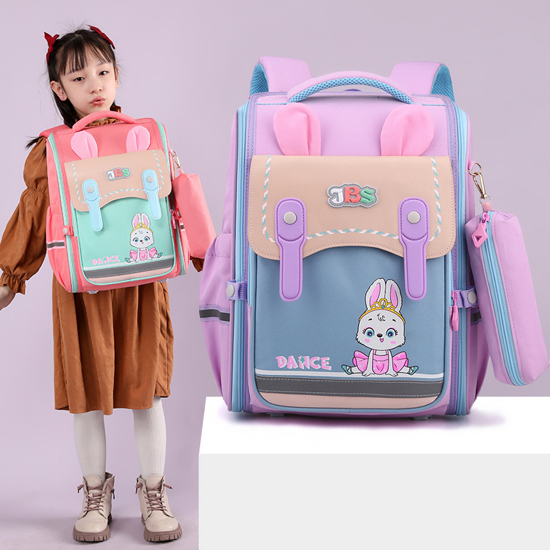 Foreign Trade Cartoon Rabbit Children's Schoolbag Primary School Boys Fourth Grade Girls Super Light and Burden-Free Spine Protection Schoolbag Wholesale