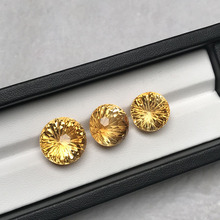 自家工厂生产天然黄水晶烟花切割工艺圆形裸石，可做戒指代镶嵌