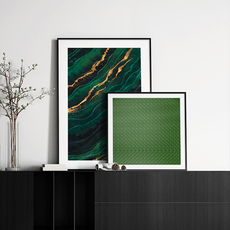 现代简约双联餐厅装饰画墨绿色抽象艺术轻奢高级感挂画斗柜摆台画