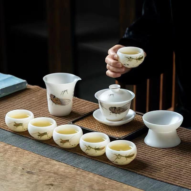 一鸣惊人盖碗套组冰种中国白瓷天花板功夫茶具礼盒装郭志保礼品瓷