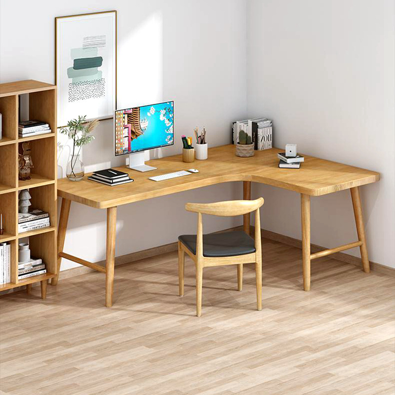 北欧转角实木书桌墙角工作台家用卧室拐角写字台l型原木电脑桌子