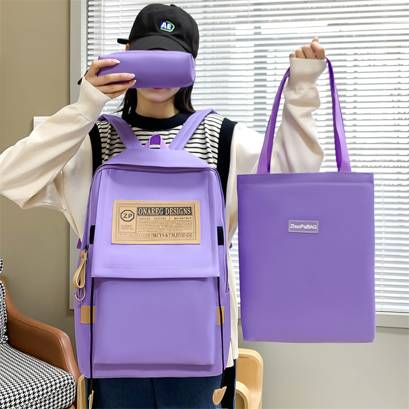 New Casual Backpack Three-Piece Large Capacity Student Schoolbag Japanese Fresh Fashion Backpack Women's Double Backpack
