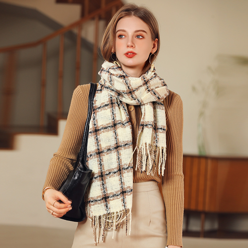 2023 New Foreign Trade Color Plaid Scarf Autumn and Winter Fashion Imitation Cashmere Scarf Wholesale Thickened Warm Scarf for Women