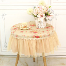 8E7Q绿色花卉田园小圆桌布圆形家用圆桌布茶几纯棉蕾丝圆床头柜罩
