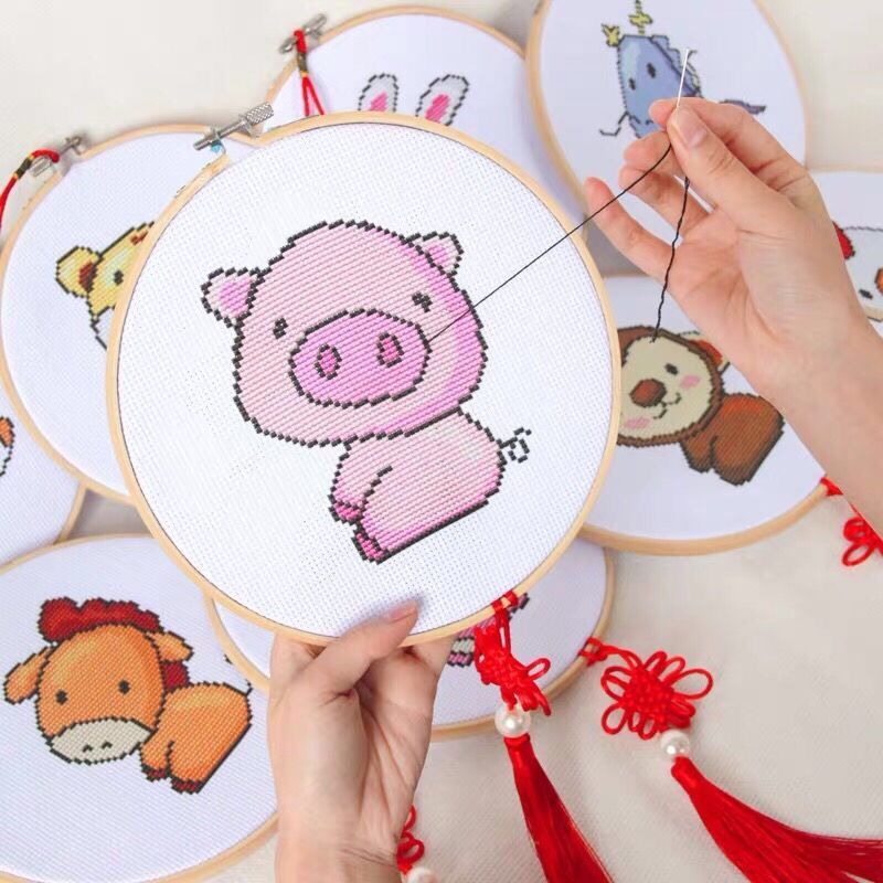 十二生肖十字绣线绣客厅新款小幅简单卡通学生diy手工自己绣刺绣
