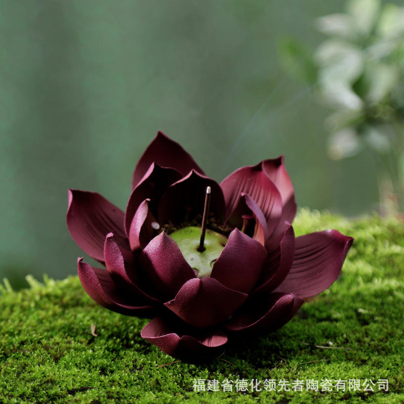 手工捏制陶瓷莲花线香插檀香家居装饰品禅意摆件书房工艺品摆设