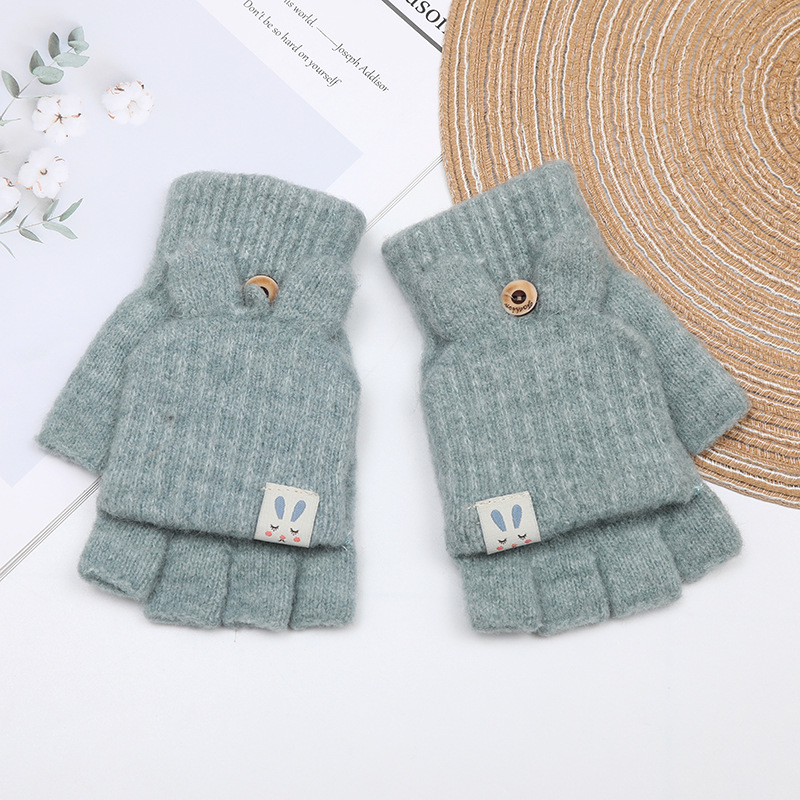 Winter Women's Cashmere-like Warm Gloves Riding Gloves Flip Knitted Gloves Versatile Jacquard Half Finger Gloves