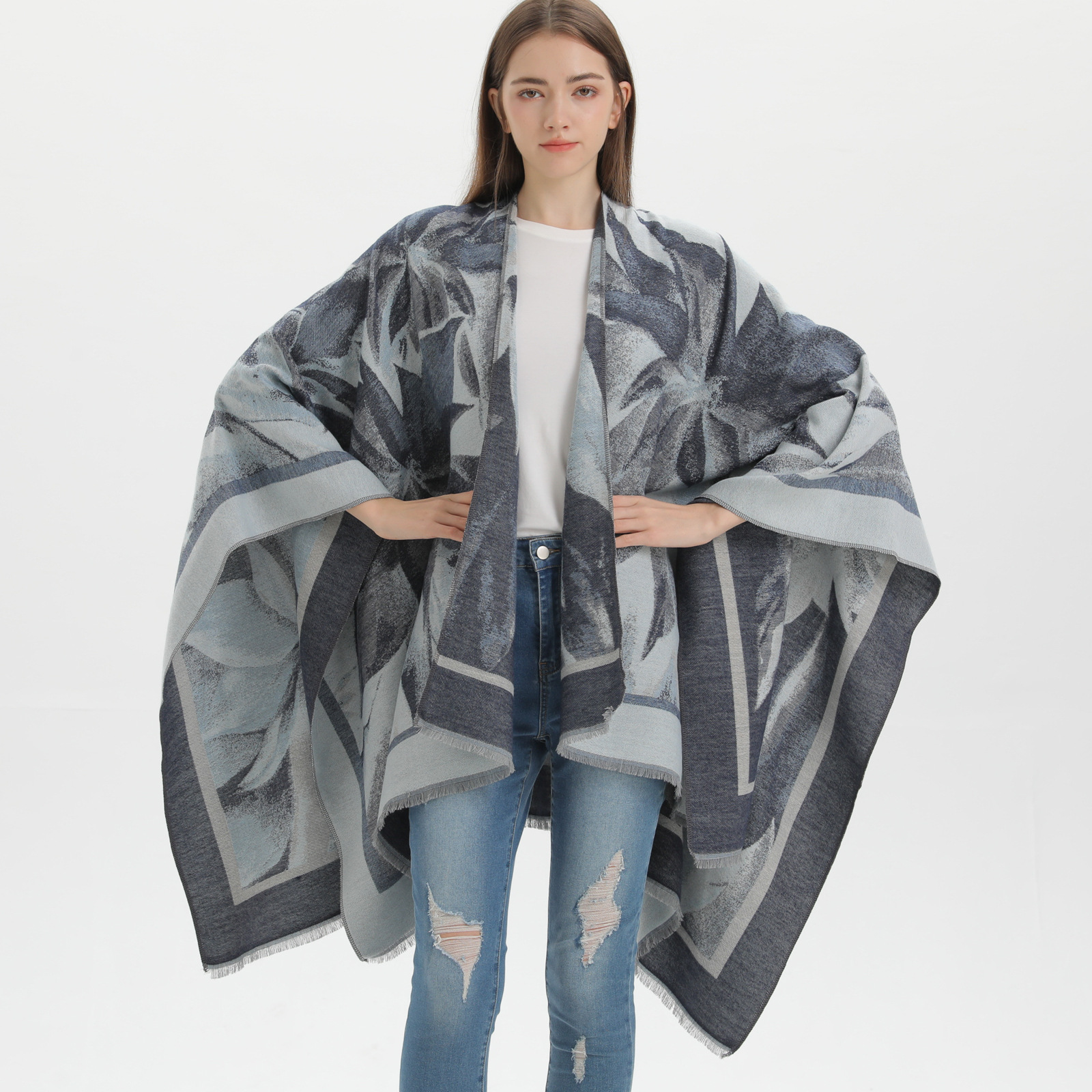 2023 new national style women‘s double-sided scarf shawl four seasons air-conditioned room warm travel all-matching outerwear cloak