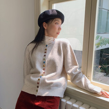 杜小宅彩虹豆豆温暖开衫2024冬季新款显瘦高级设计感针织开衫女