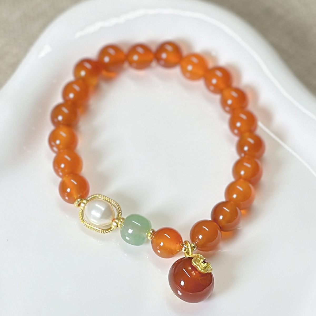 新中式红玛瑙淡水珍珠手串新年本命年红色转运珠串珠手链一件代发