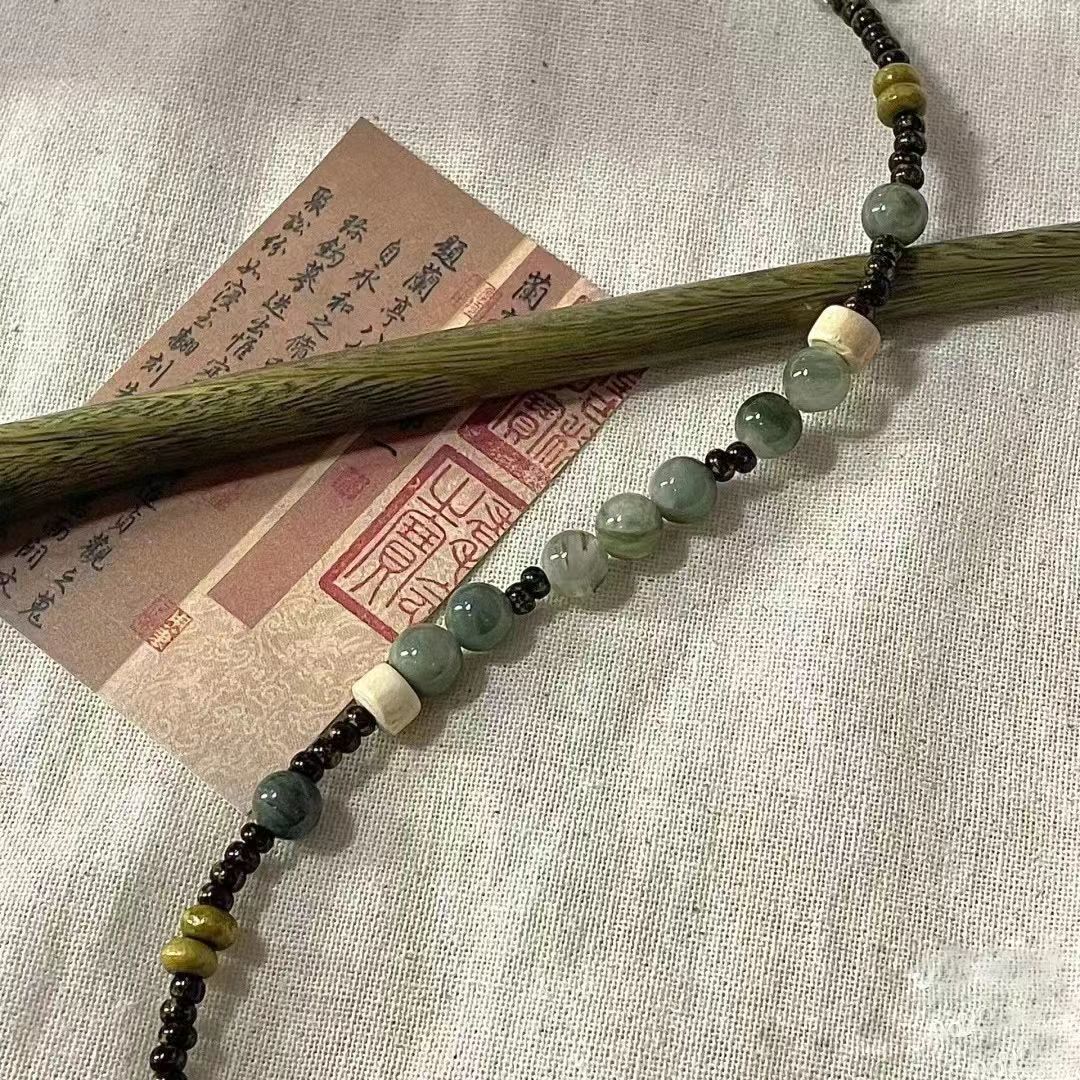 Empty Ink Green Retro New Chinese Bracelet Cold Beaded Bracelet Special-Interest Design Artistic Gift Woven Hand Strap