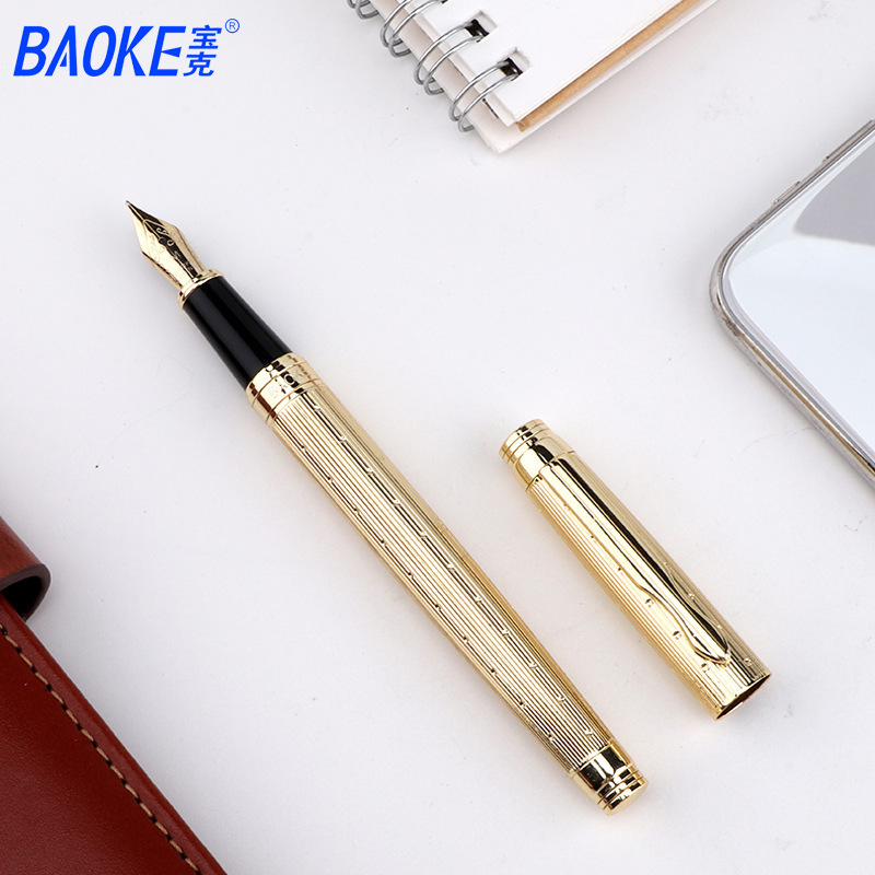 宝克文具pm-128/126钢笔金色银色钢笔中字金属笔杆钢笔练字签名笔
