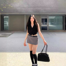 现货实拍 24新款 韩版通勤纯色条纹短款半身裙裤