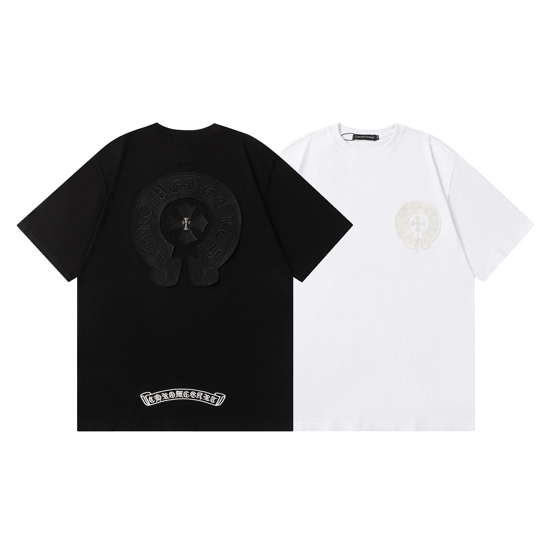 chrome hearts 24ss 克罗新款纯棉宽松圆领马蹄刺绣贴布短袖t恤衫