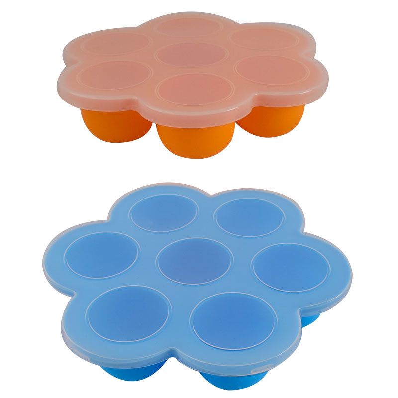 Tianlin 7-Hole Silicone Ice Cube Tray with Lid Silicone Baby Food Supplement Box Children's Food Storage Box Sealed Crisper