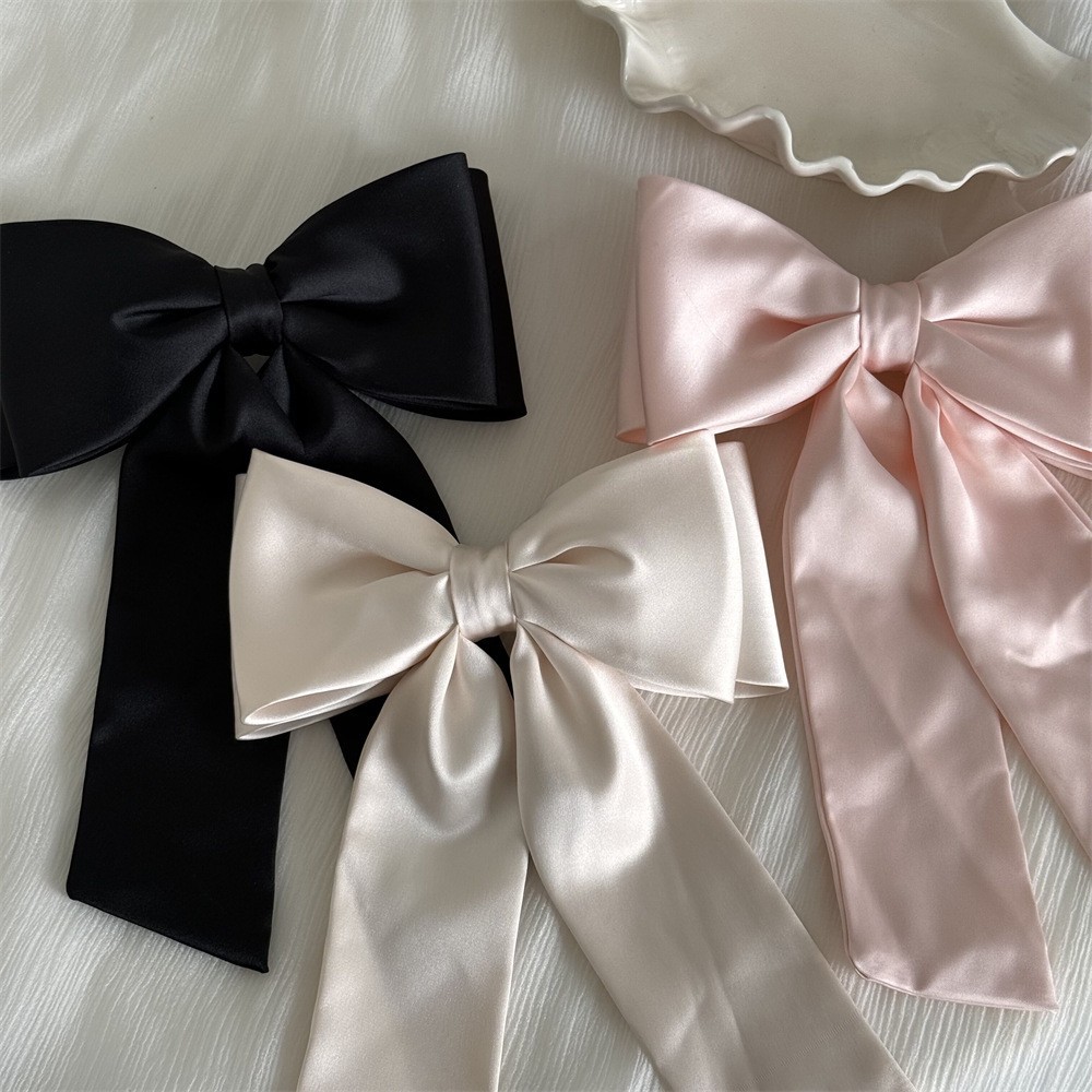 法式复古缎面大蝴蝶结发夹简约气质弹簧夹盘发顶夹新款网红发饰女