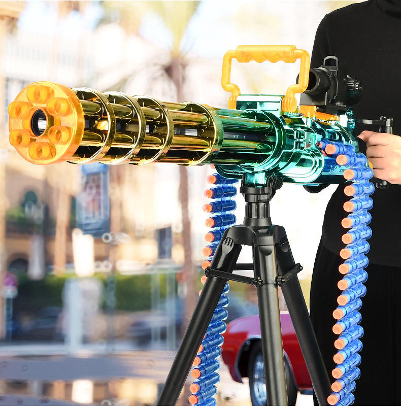 黄金加特林儿童玩具电动连发软弹枪男孩仿真模型机关枪重机枪抛壳