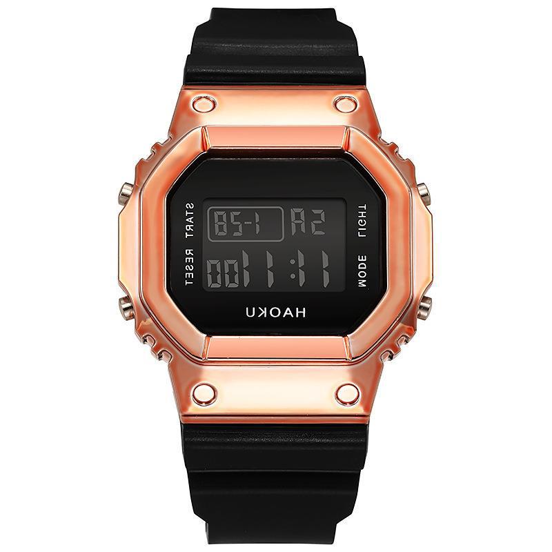 Small Square Casual Couple Electroplating New Luminous Alarm Clock Metal Waterproof Multifunctional Sports Electronic Watch