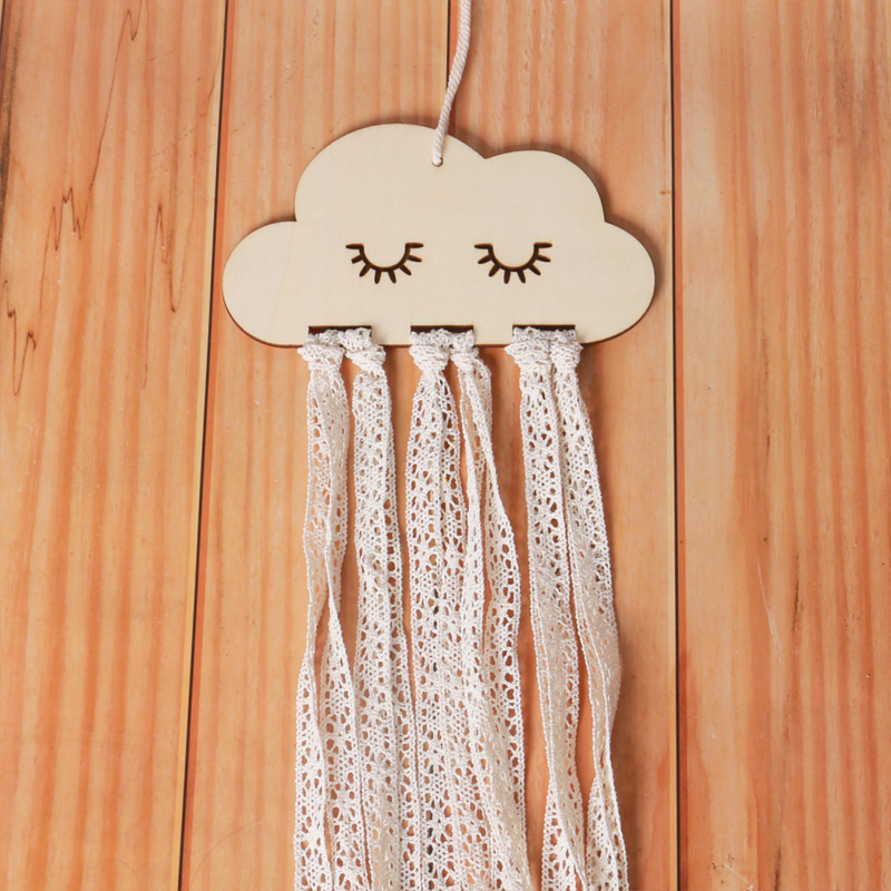 2024新款北欧风幼儿园云朵木片发夹收纳儿童房墙壁挂饰发夹整理