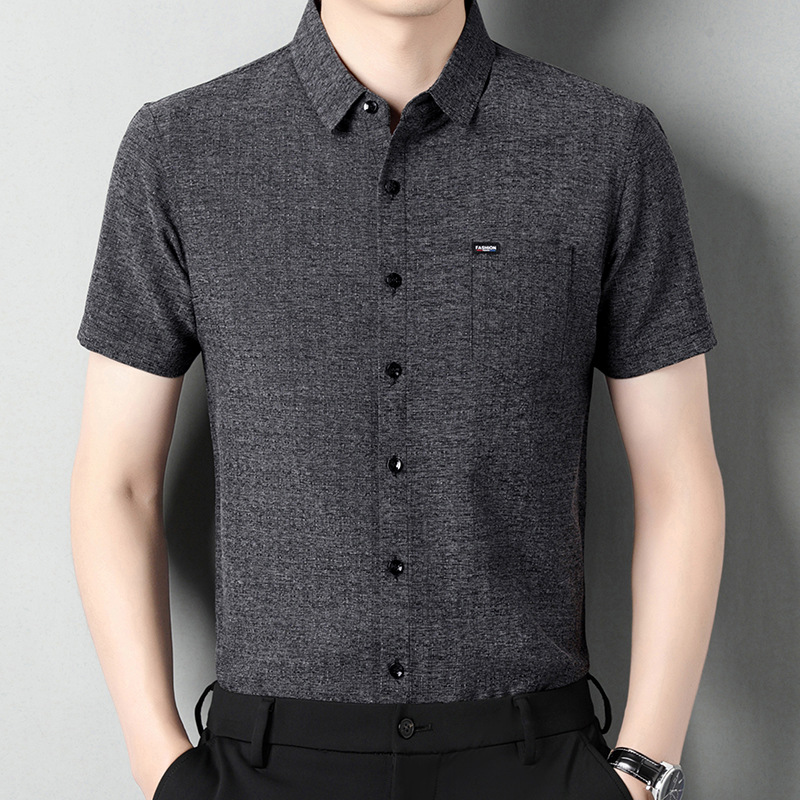 桑蚕丝衬衫男短袖夏季男式翻领夏天高级感商务休闲风2024新款衬衣