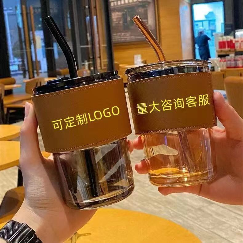 Wholesale Internet Celebrity Ins Style Bamboo Festival Glass Straw Cup Opening Ceremony Advertising Gift Cup Summer Coffee Or Tea Cup