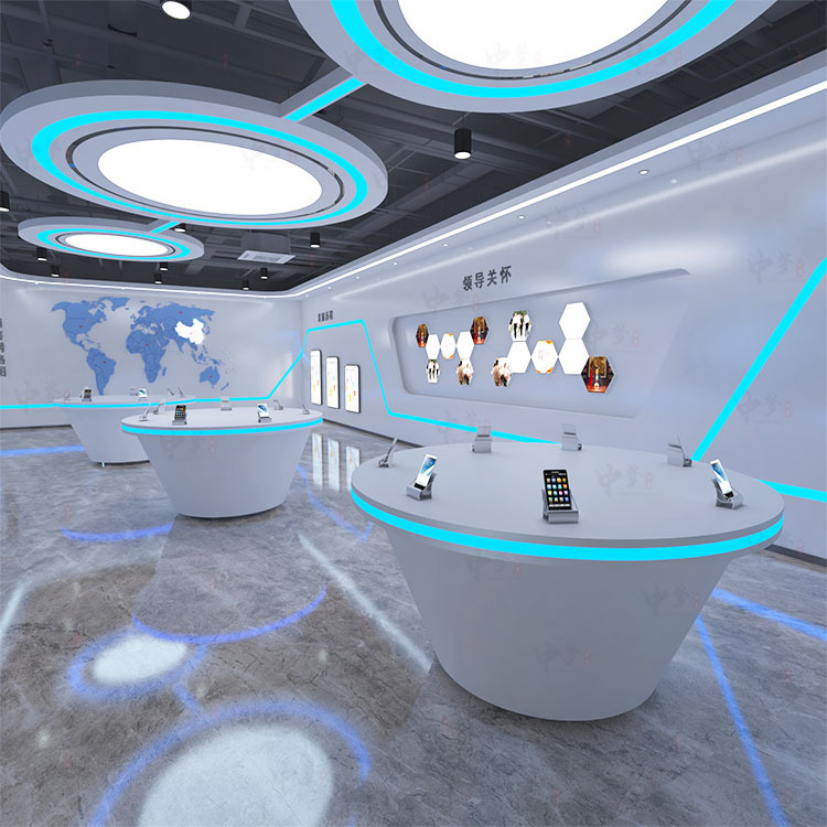 产品展示台科技感展览柜展厅展台创意发光圆形展柜异形旋转展示桌